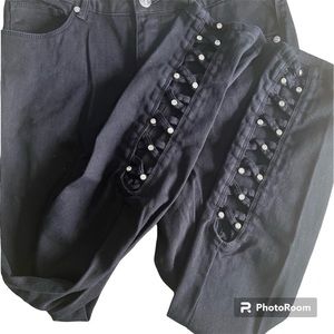 Venus black ladies cutout jeans with bling